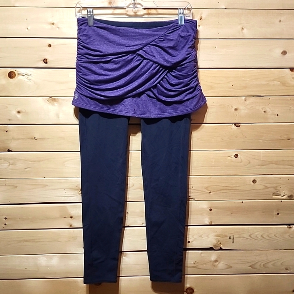 Athleta Navy and Purple Leggings with Skirt Overlay